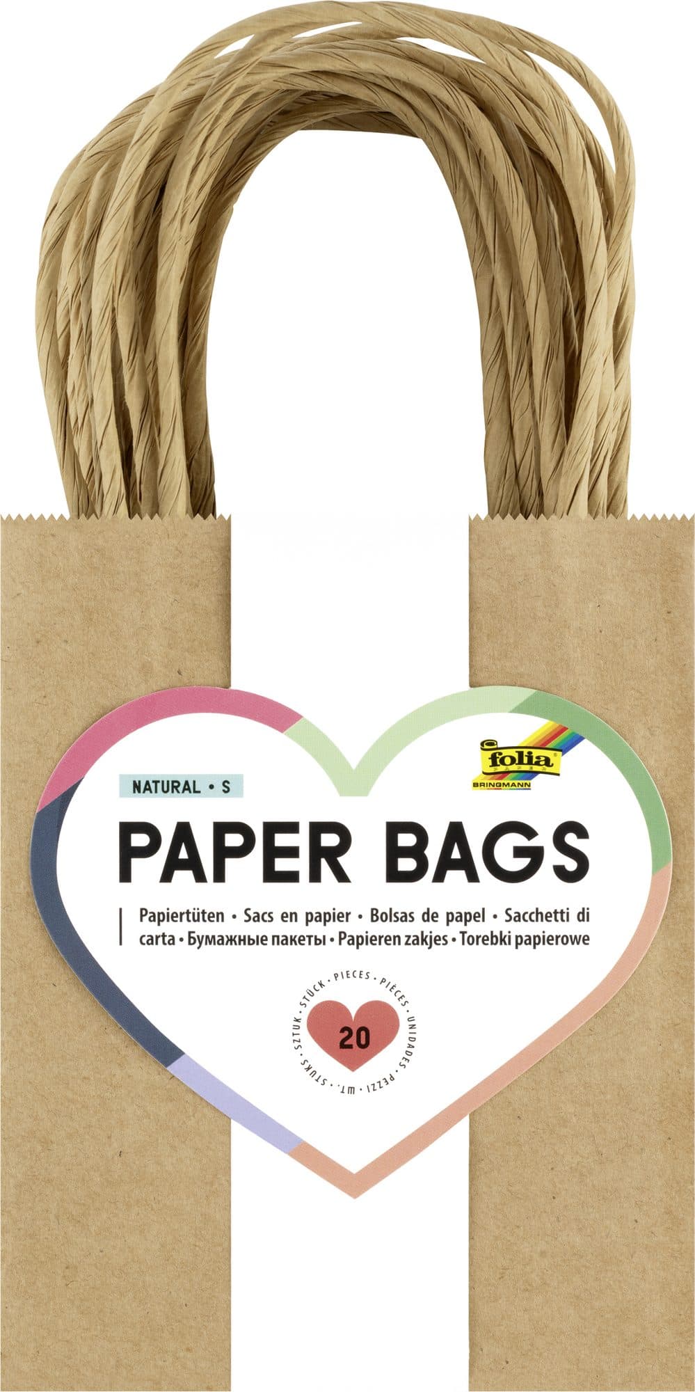 Tas met handvat Folia kraftpapier 125gr 12x15x5.5cm 20 stuks naturel