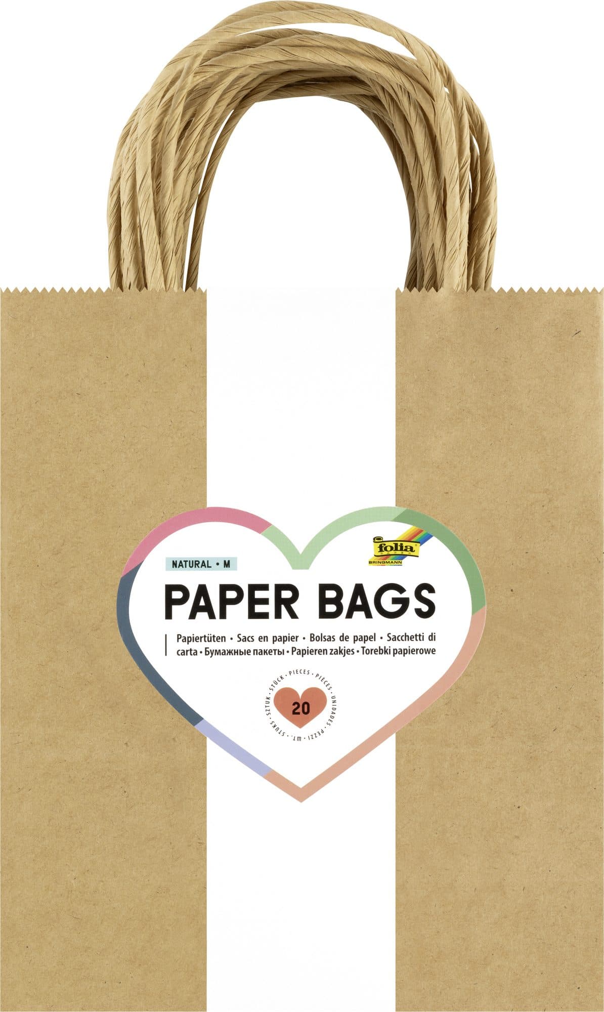 Tas met handvat Folia kraftpapier 125gr 18x21x8cm 20 stuks naturel