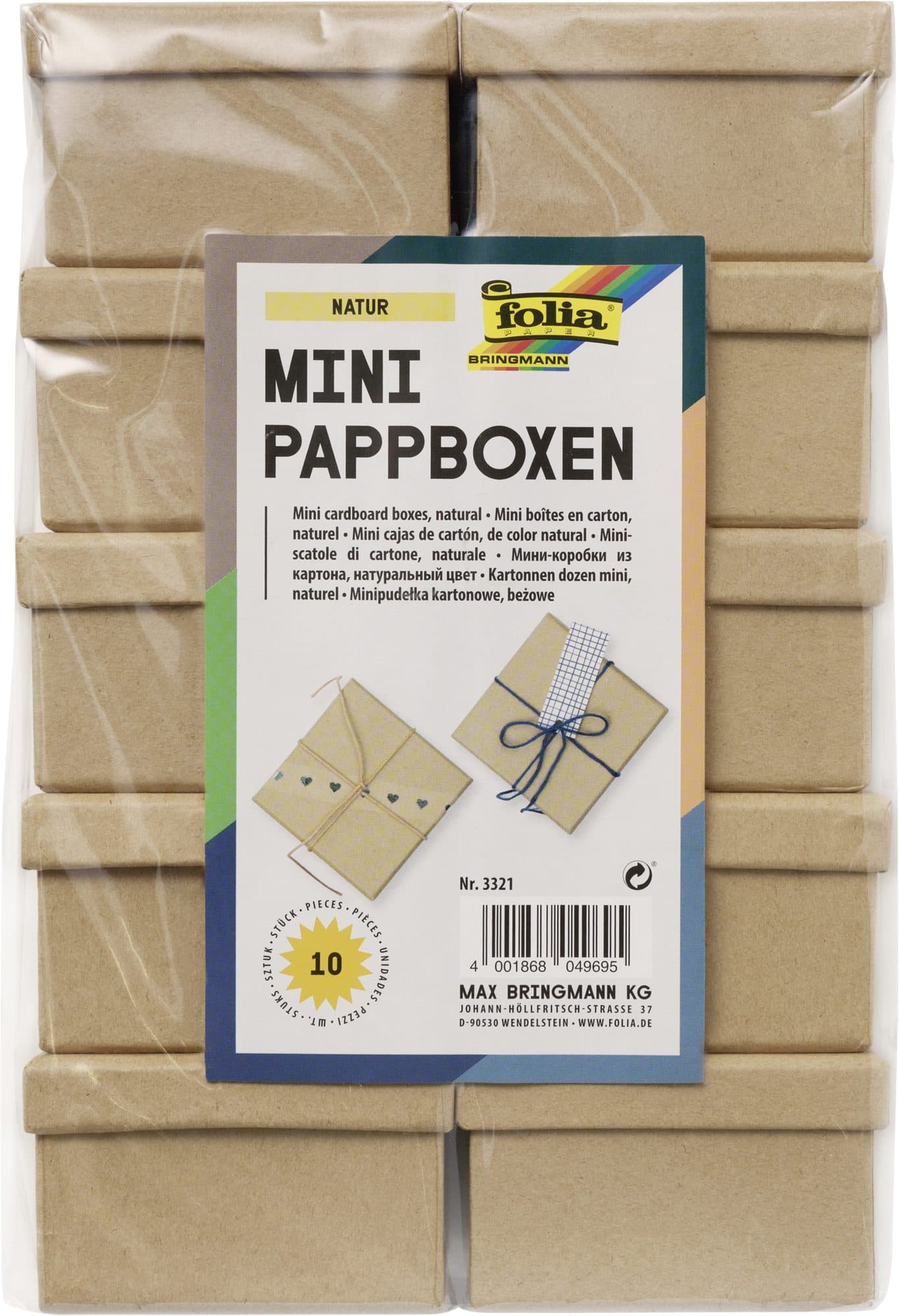 Doos karton Folia mini 7,5x7,5x4,5cm 10 stuks kraft