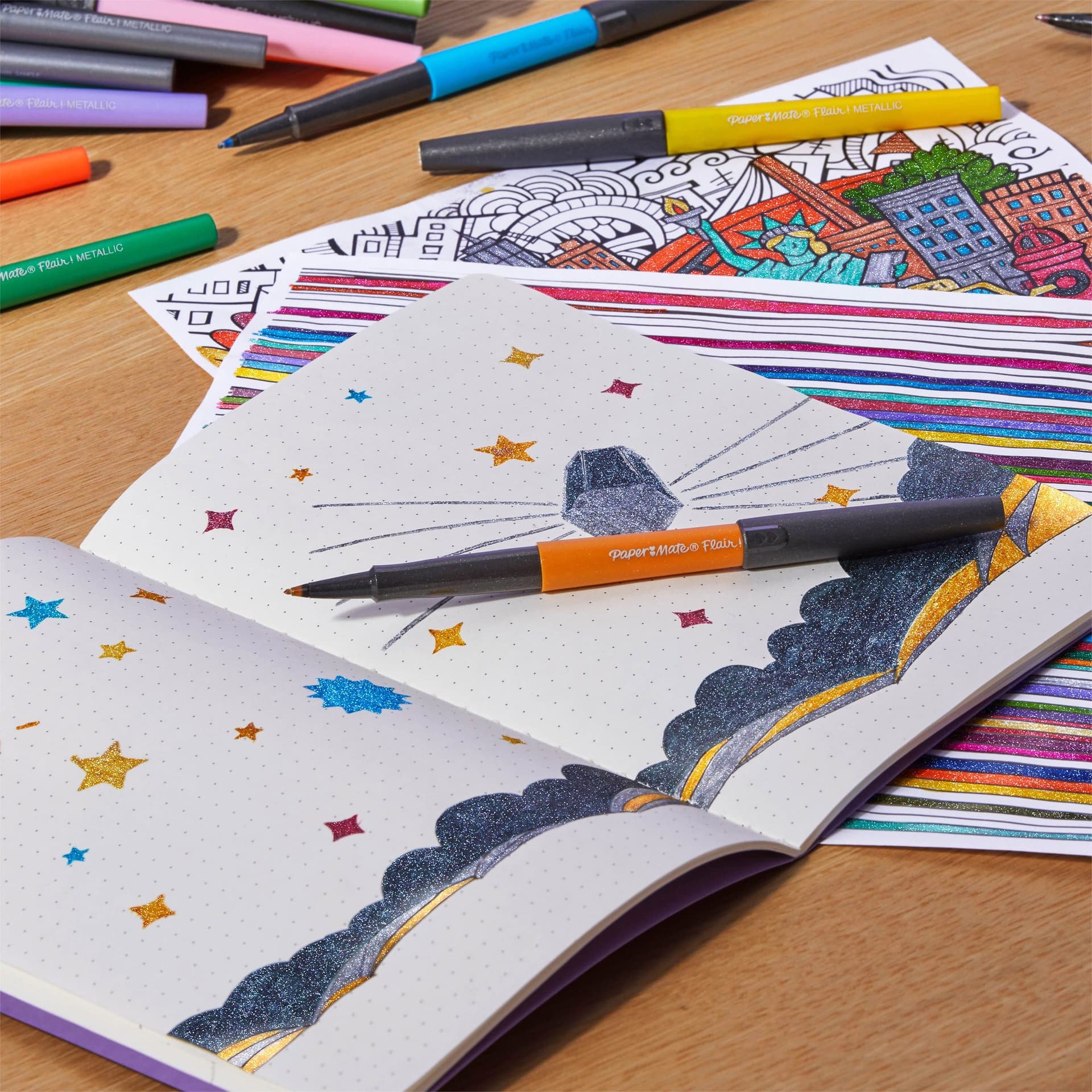 Fineliner Paper Mate Flair Metallic medium blister à 6 stuks 6