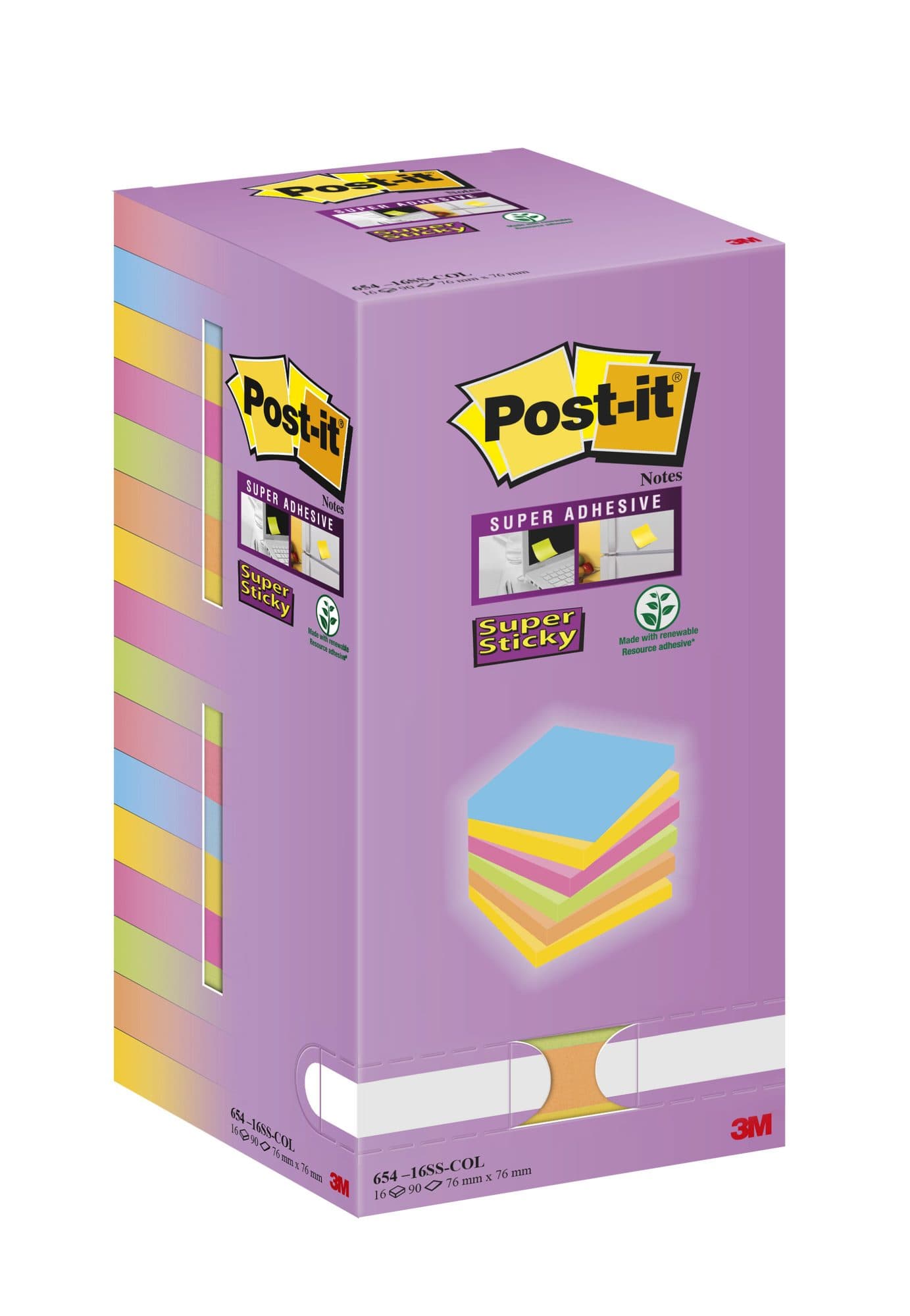 Memoblok Post-it Super Sticky 654 76x76mm color 16 stuks 4