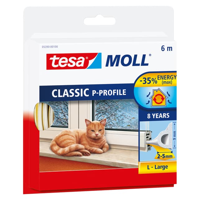 Tochtstrip Tesamoll® P-profiel rubber 6mx9mm wit