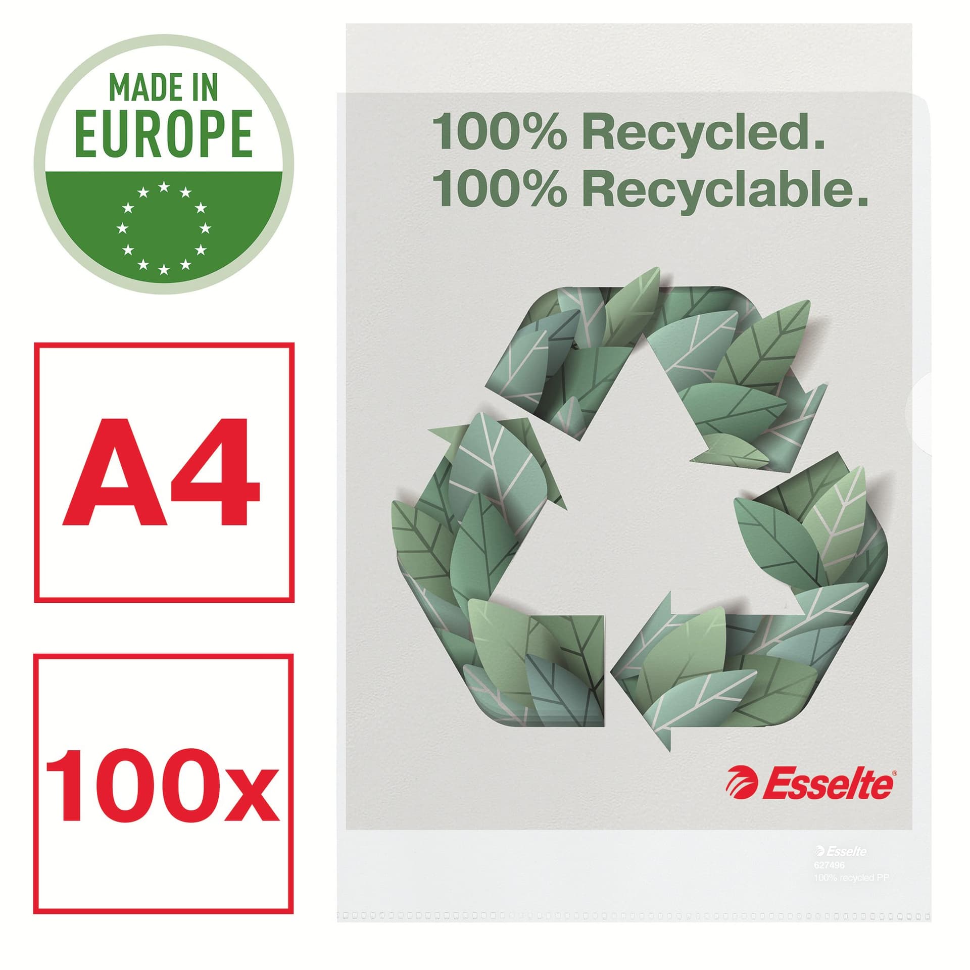Insteekmap L-model Esselte A4 100% gerecycled 0.10mm transparant 100 stuks 7