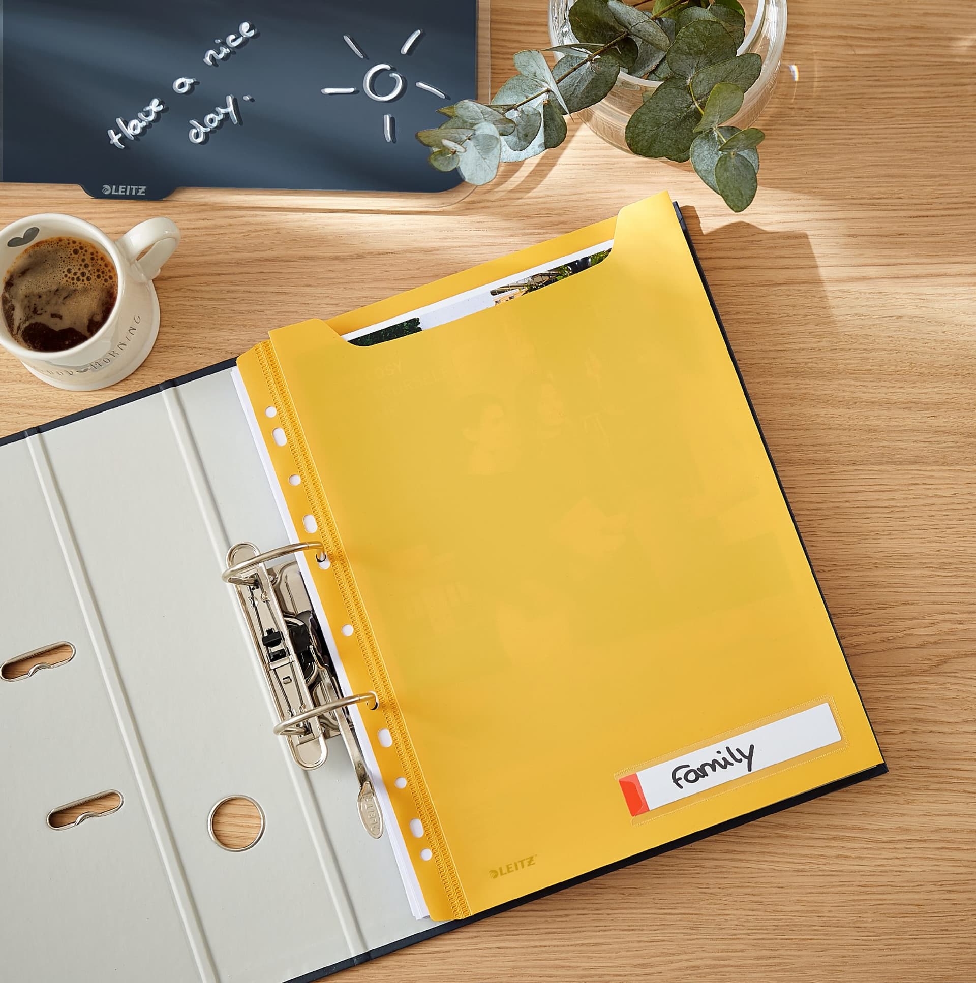 Insteekmap U-model Leitz Cosy harmonica A4 met perforatiestrip PP geel 4