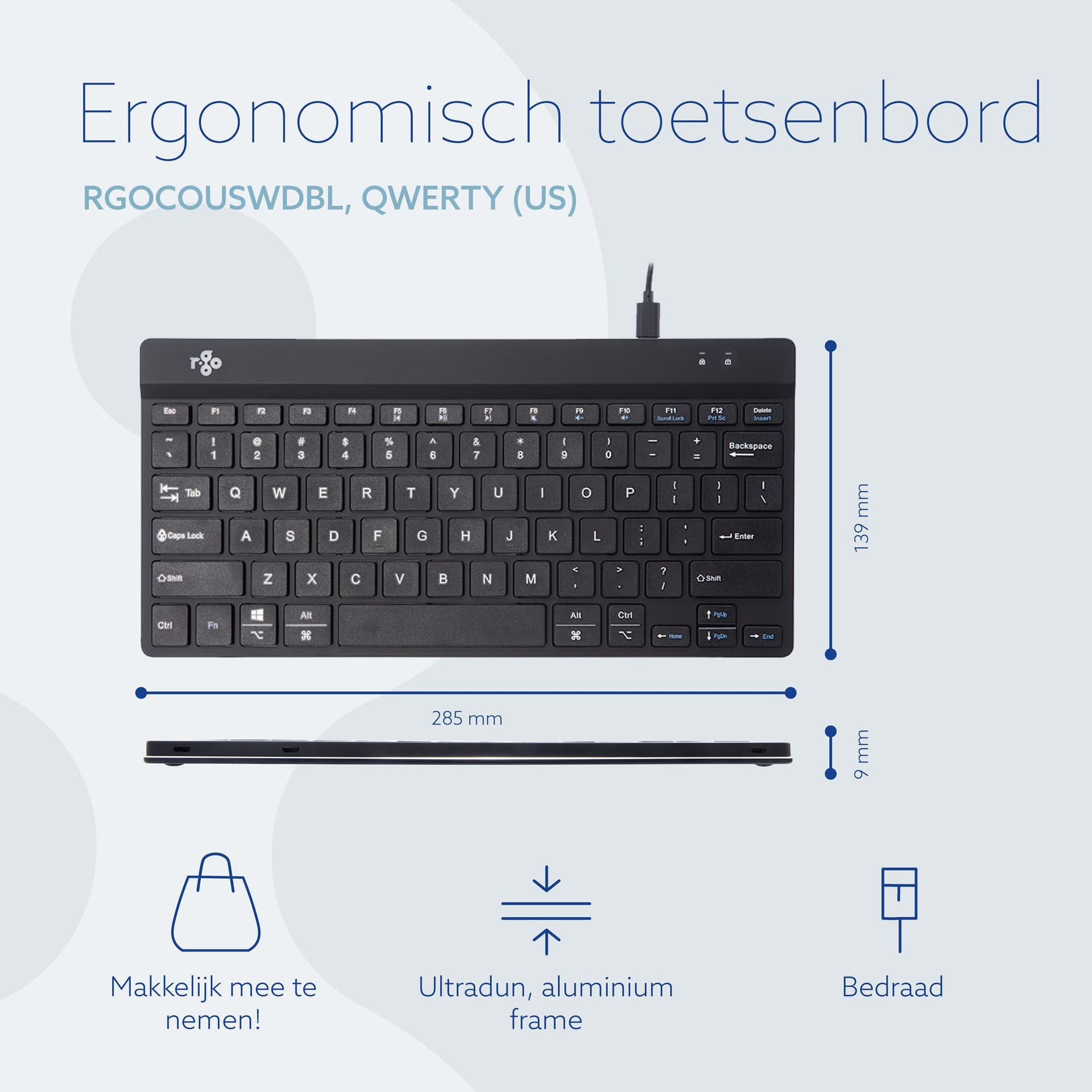 Toetsenbord R-Go Ergonomisch Compact Break QWERTY zwart 5