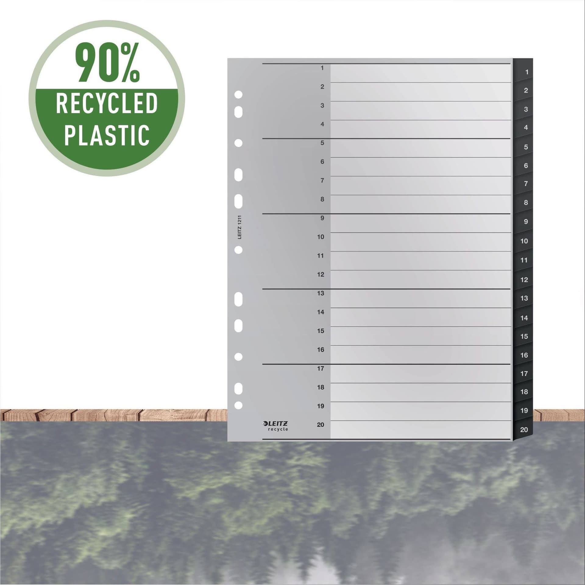 Tabblad Leitz Recycle A4 11-gaats 1-20 extra breed PP 3