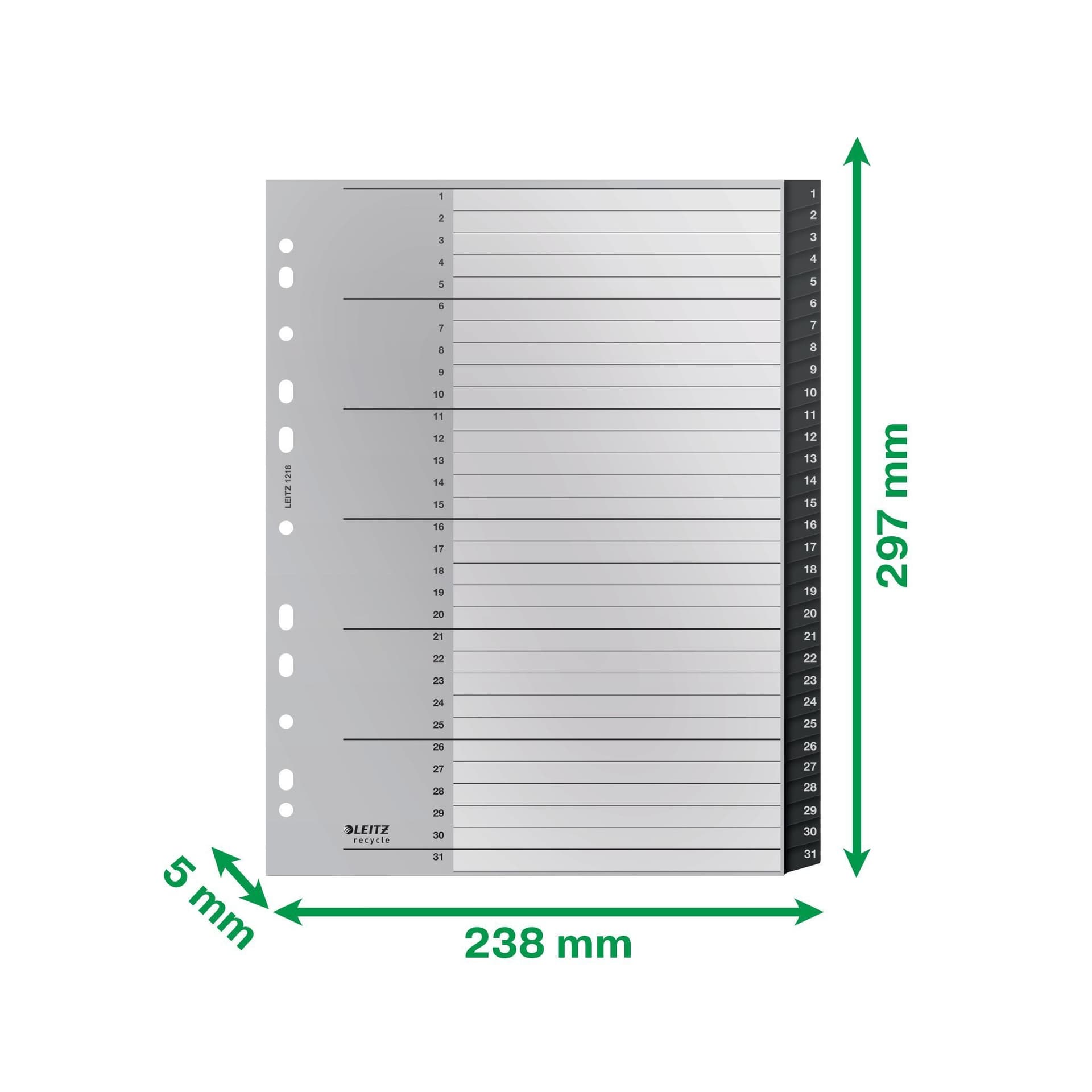 Tabblad Leitz Recycle A4 11-gaats  1-31 extra breed PP 3