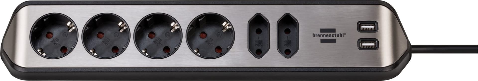 Stekkerdoos Brennenstuhl bureau Estilo 6vdig incl 2 USB 2m zw/zilver