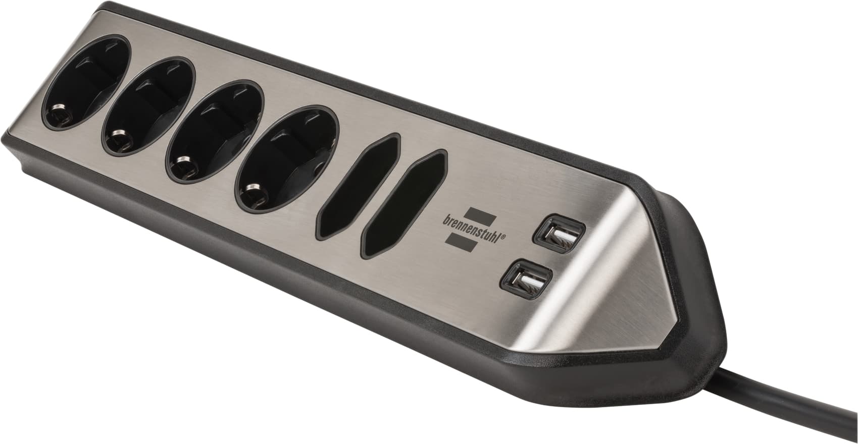 Stekkerdoos Brennenstuhl bureau Estilo 6vdig incl 2 USB 2m zw/zilver 2