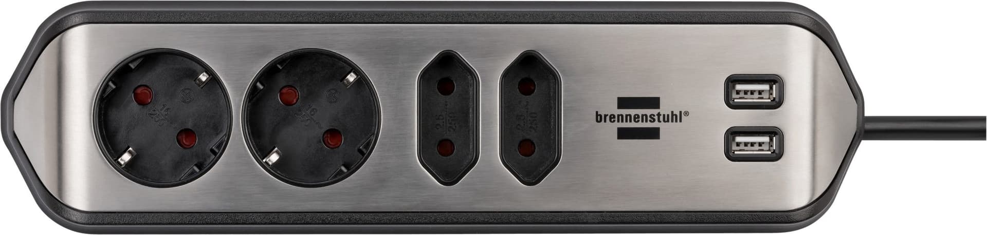 Stekkerdoos Brennenstuhl bureau Estilo 4vdig incl 2 USB 2m zwart/zi