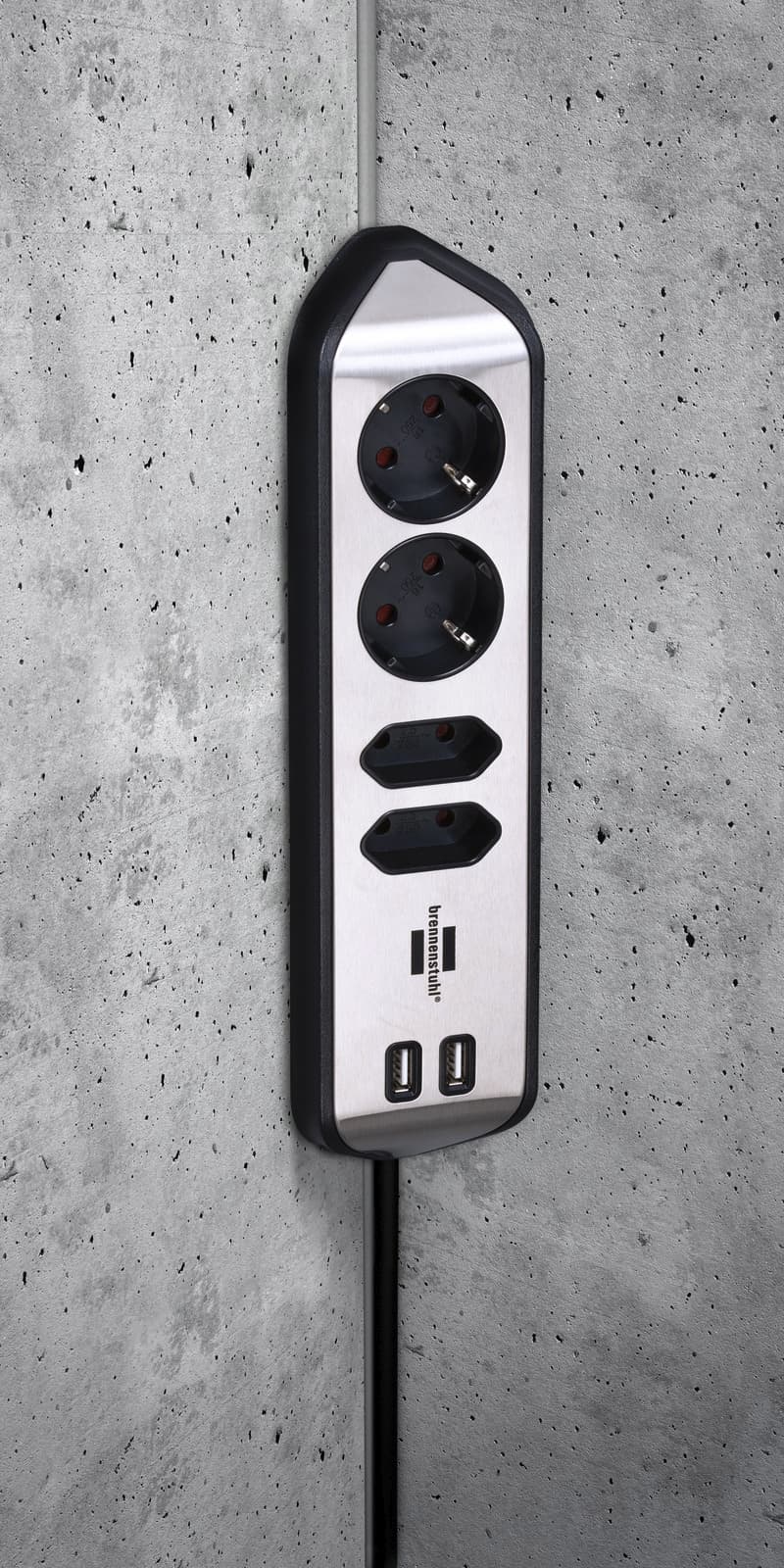 Stekkerdoos Brennenstuhl bureau Estilo 4vdig incl 2 USB 2m zwart/zi 5