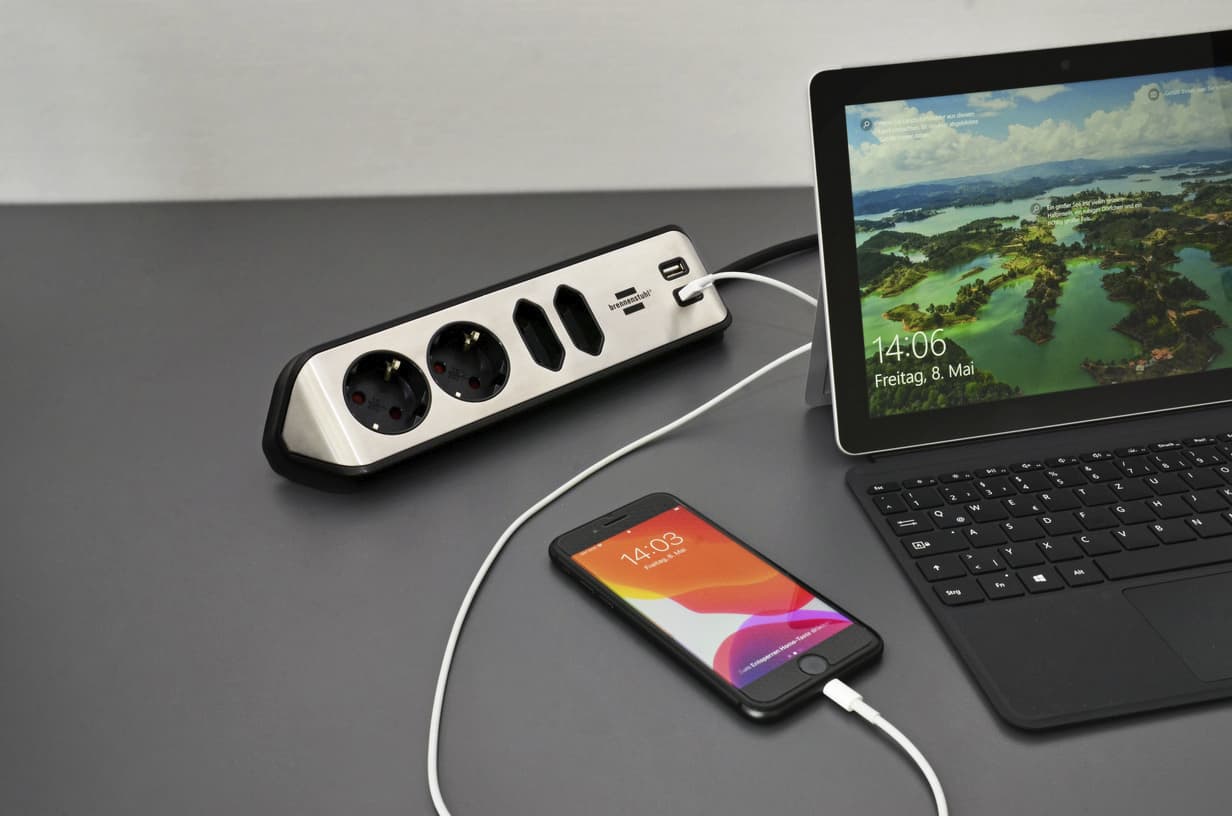 Stekkerdoos Brennenstuhl bureau Estilo 4vdig incl 2 USB 2m zwart/zi 8