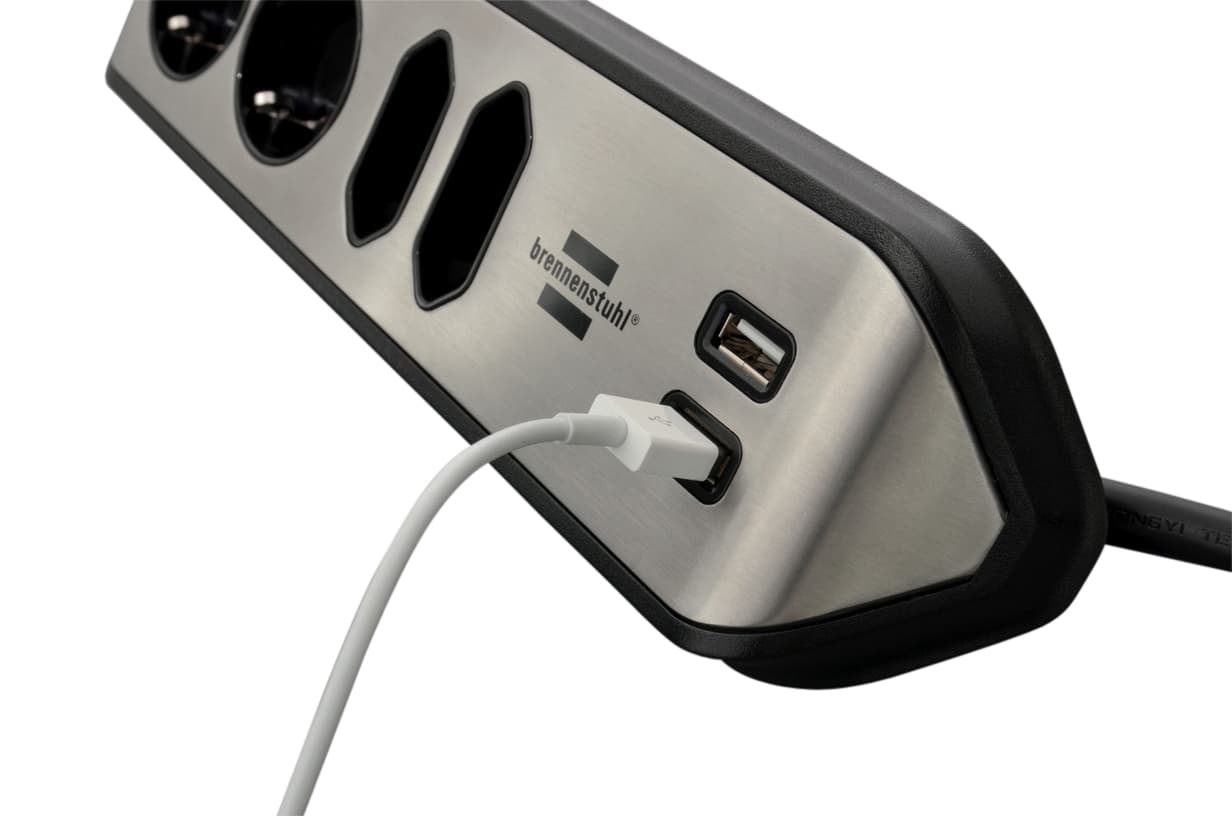 Stekkerdoos Brennenstuhl bureau Estilo 4vdig incl 2 USB 2m zwart/zi 4