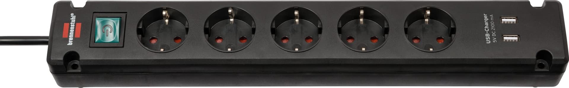 Stekkerdoos Brennenstuhl Bremounta 5vdig incl 2 USB 3m zwart