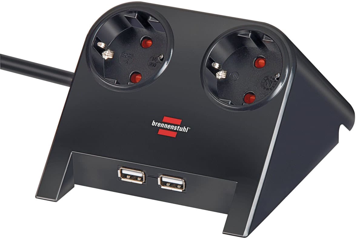 Stekkerdoos Brennenstuhl bureau 2vdig incl 2 USB 1.8m zwart