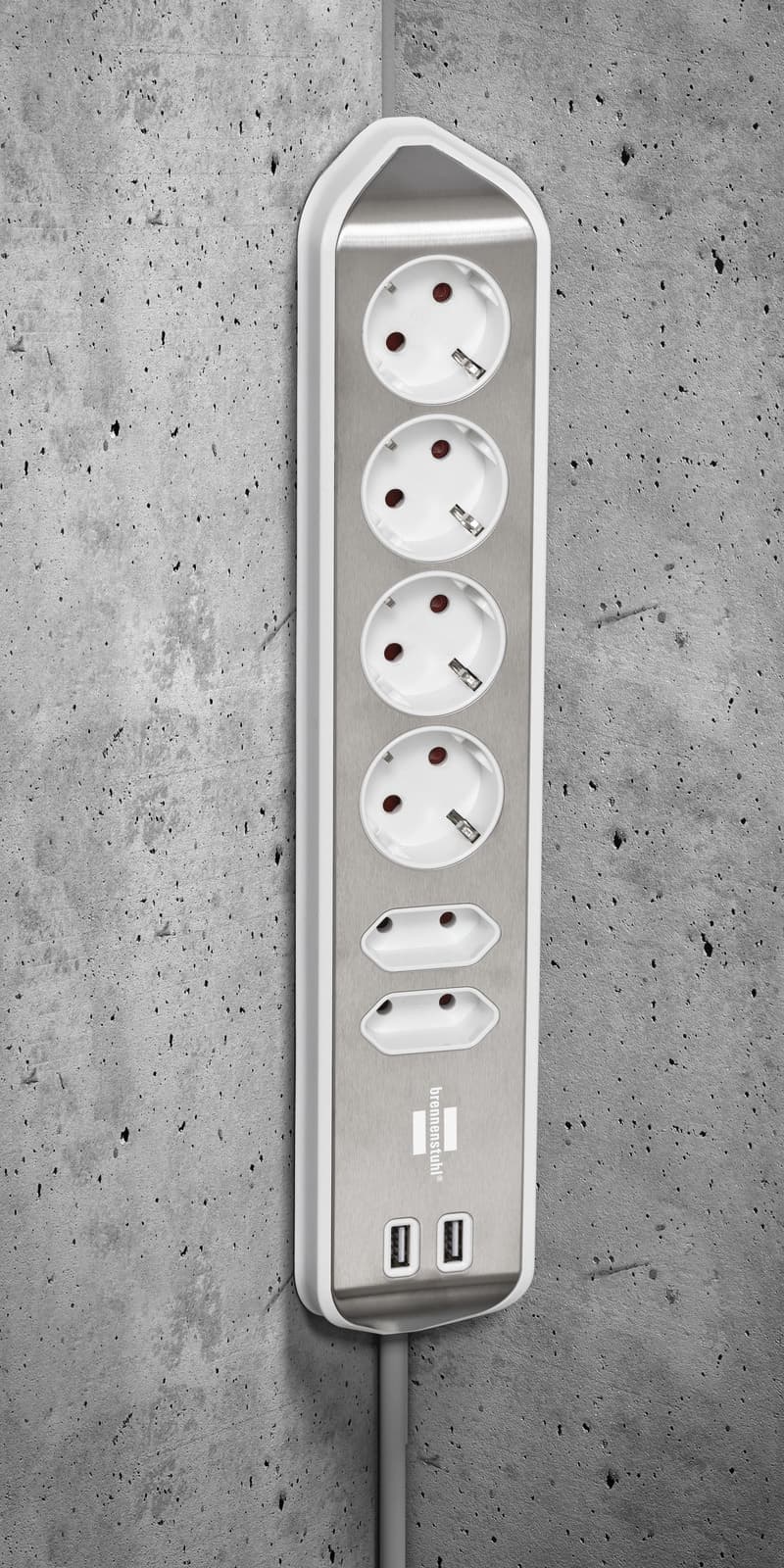 Stekkerdoos Brennenstuhl bureau Estilo 6vdig incl 2 USB 2m wit/zilver 7