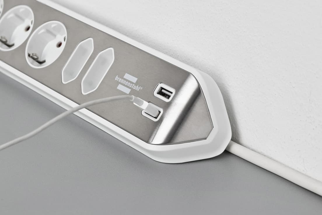 Stekkerdoos Brennenstuhl bureau Estilo 6vdig incl 2 USB 2m wit/zilver 6