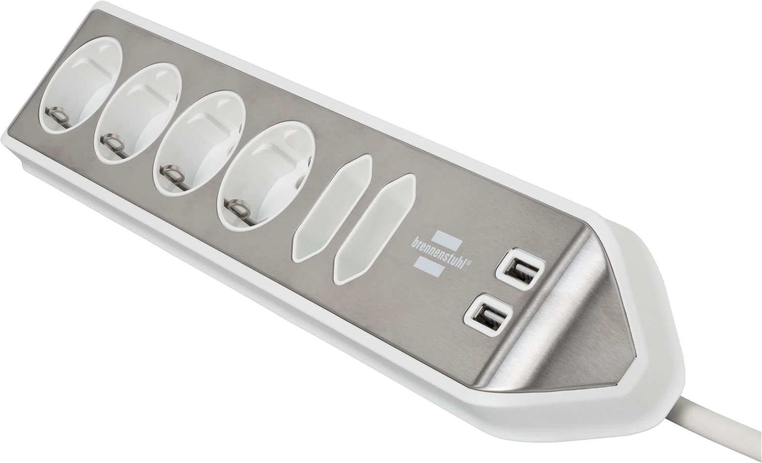 Stekkerdoos Brennenstuhl bureau Estilo 6vdig incl 2 USB 2m wit/zilver 2