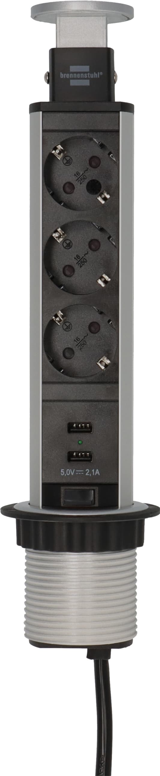 Stekkerdoos Brennenstuhl toren 3vdig incl 2 USB 2 meter zwart/zilver