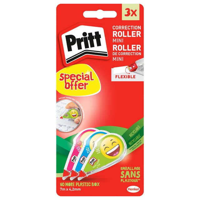 Correctietape Pritt mini flex 4,2mmx7m Emoji blister 2+1 gratis