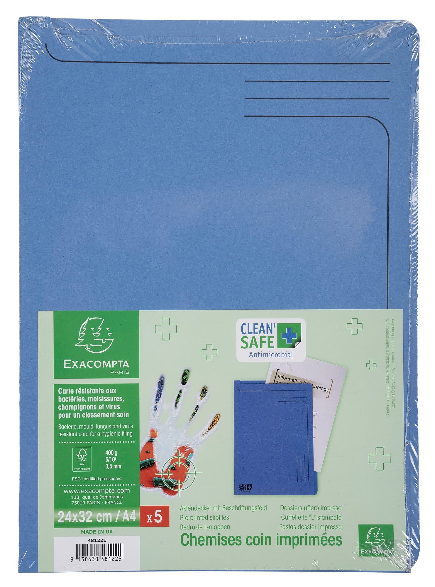 Insteekmap Exacompta L-model Clean'Safe bedrukt blauw 5 stuks 3