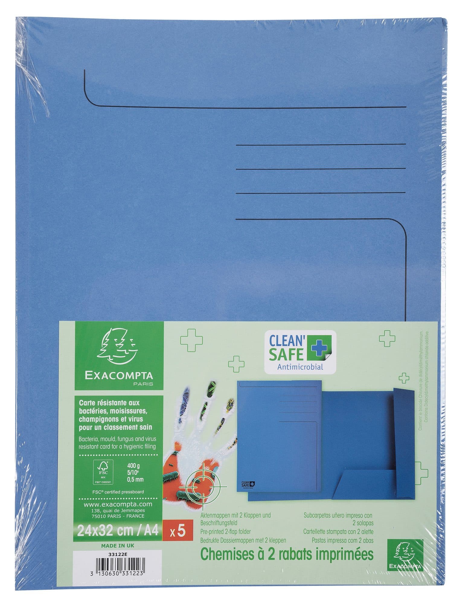Dossiermap Exacompta Clean'Safe 2kleppen blauw 5 stuks 4