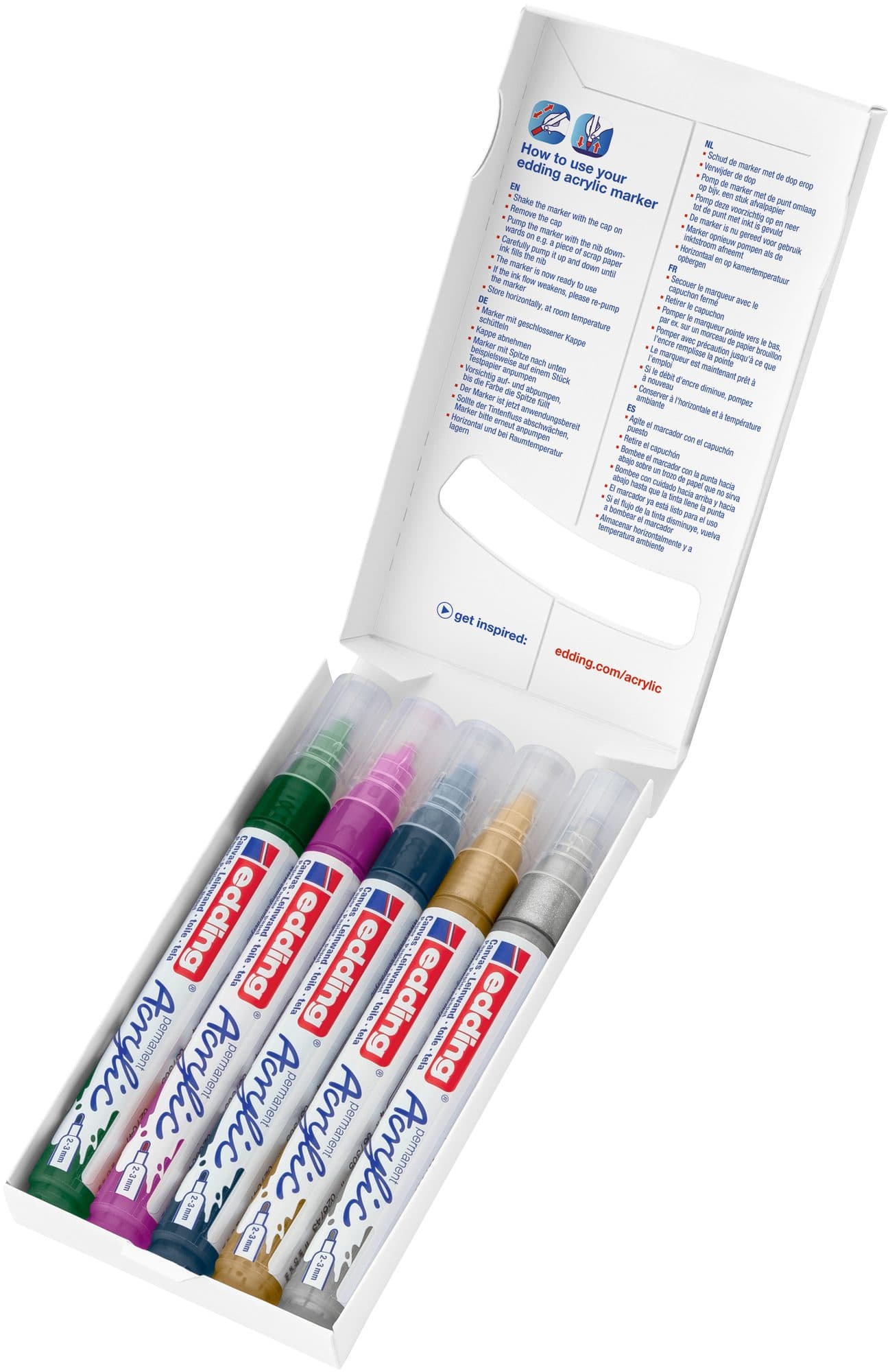 Acrylmarker edding e-5100 medium metallic assorti set à 5 stuks 3
