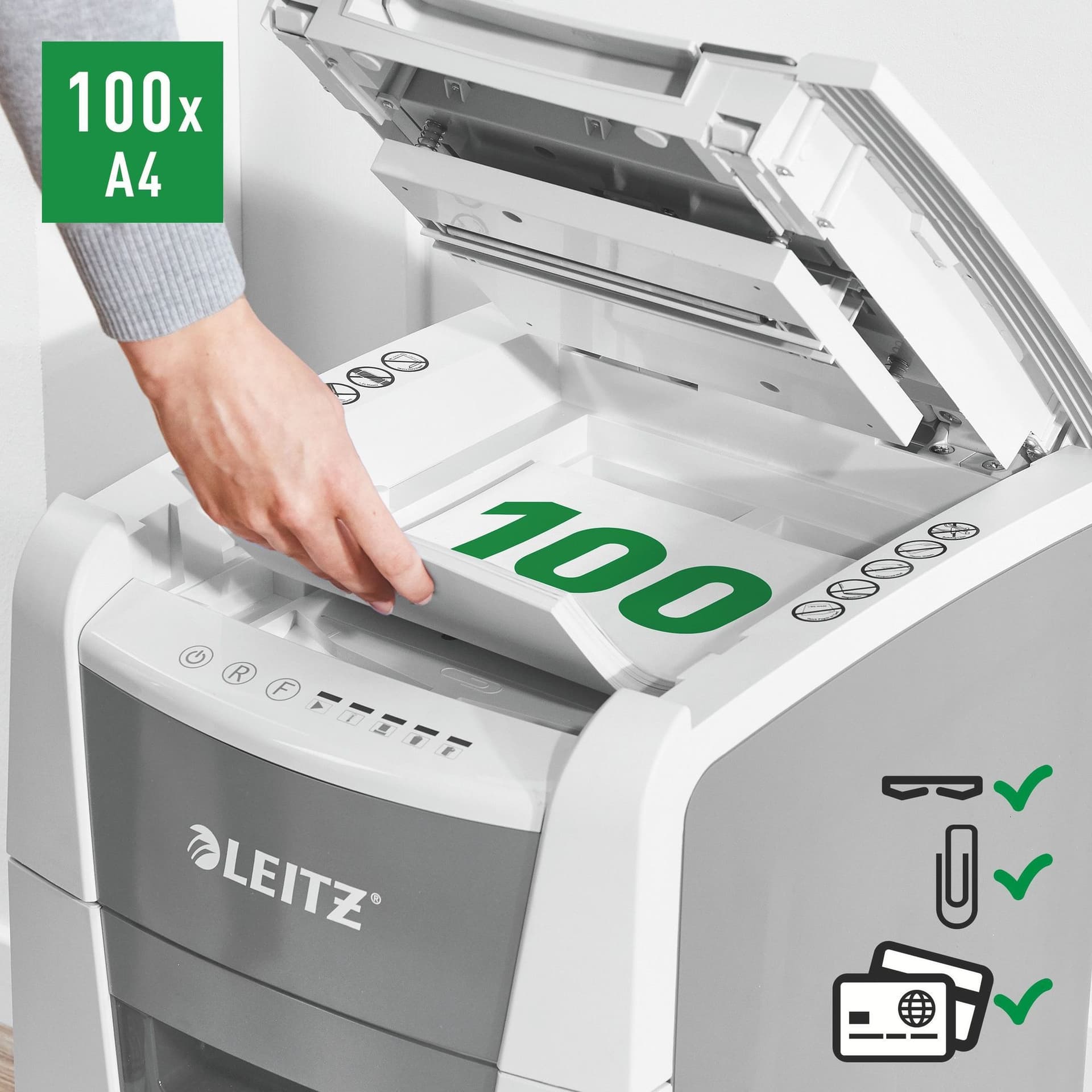 Papiervernietiger Leitz IQ Auto+ Small Office 100 P4 snippers 4x28mm 5