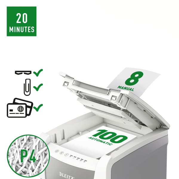 Papiervernietiger Leitz IQ Auto+ Small Office 100 P4 snippers 4x28mm 3
