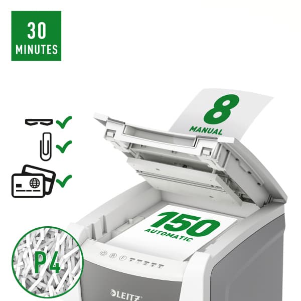 Papiervernietiger Leitz IQ Auto+ Office 150 P4 snippers 4x28mm 3