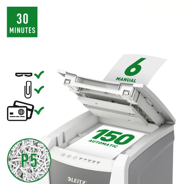 Papiervernietiger Leitz IQ Auto+ Office 150 P5 snippers 2x15mm 3