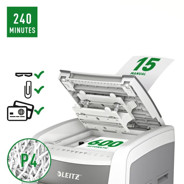 Papiervernietiger Leitz IQ Auto+ Pro 600 P4 snippers 4x28mm 3