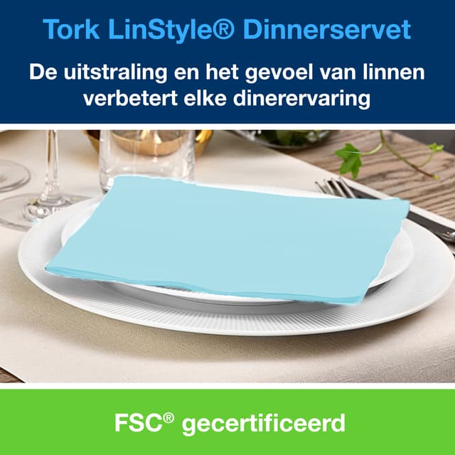 Dinerservet Tork Linstyle Premium 1/4 vouw 1-laags 390x390mm 50 vel aquablauw 478880 2
