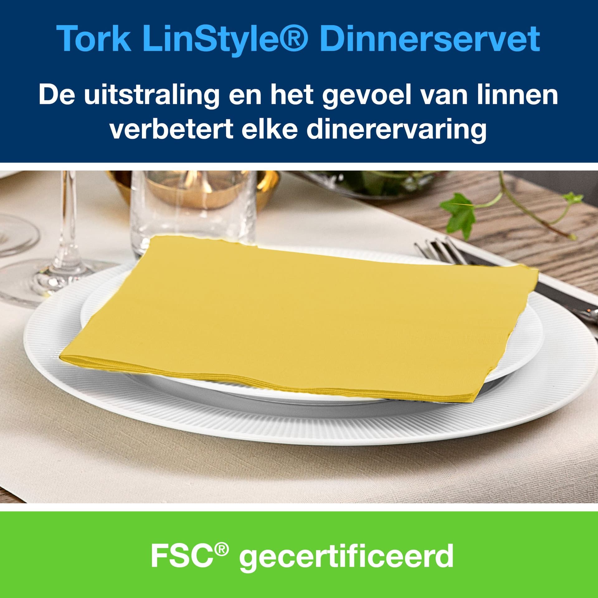 Dinerservet Tork Linstyle Premium 1/4 vouw 1-laags 390x390mm 50 vel mosterdgeel 478859 2