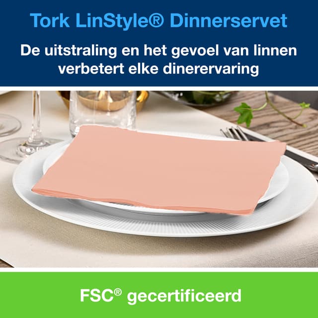 Dinerservet Tork Linstyle Premium 1/4 vouw 1-laags 390x390mm 50 vel koraal 478881 2