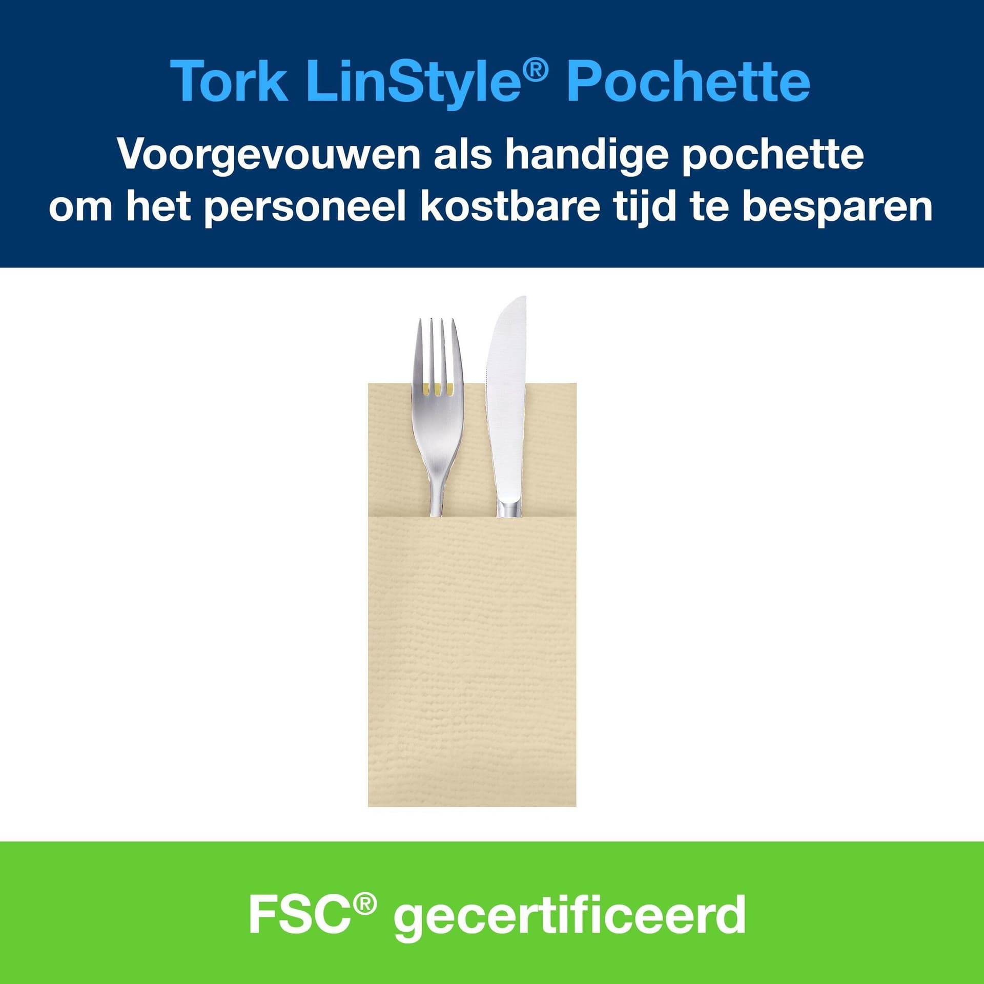 Pochette Tork Linstyle Premium 1-laags 390x390mm crème 509609 2