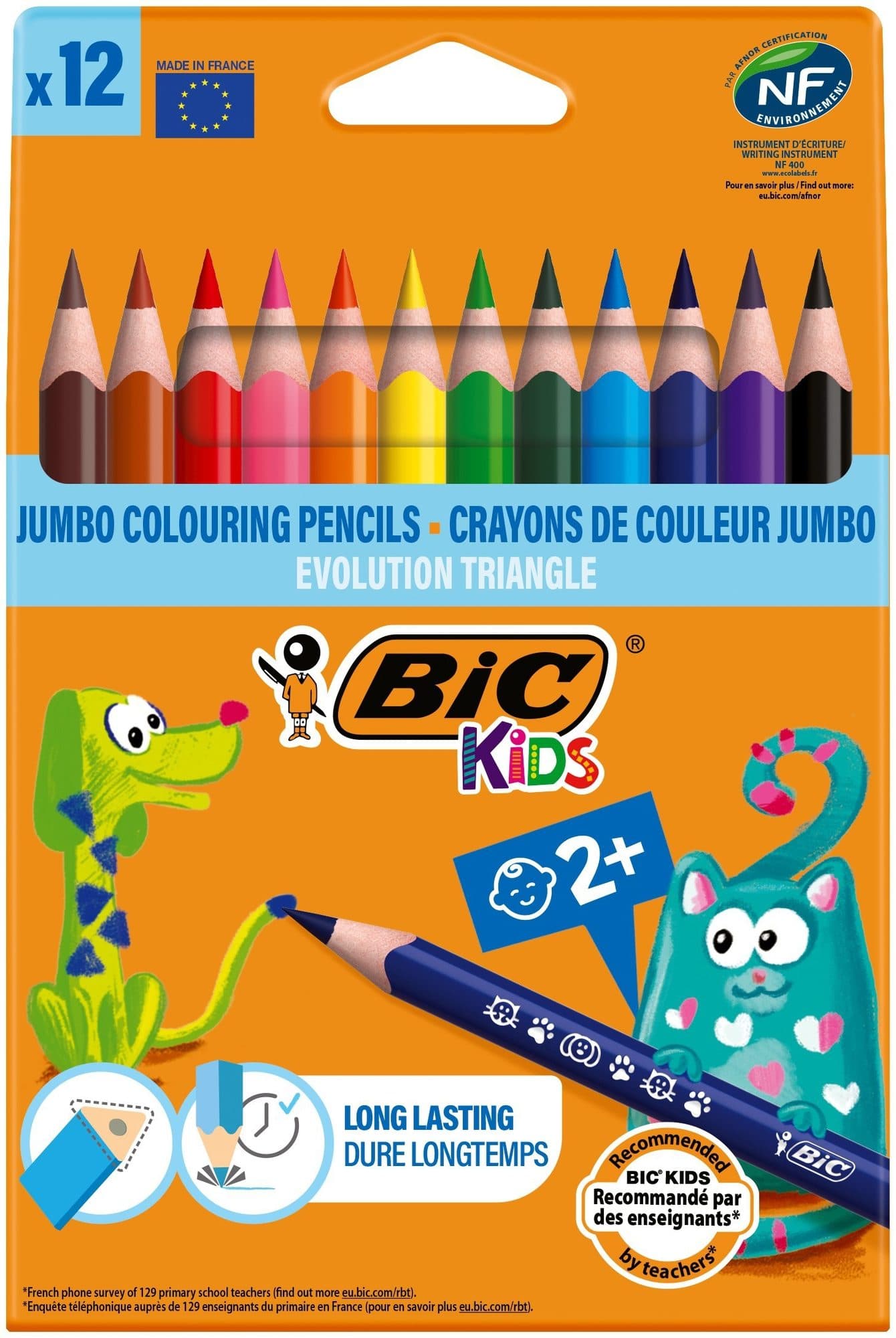Kleurpotloden BicKids Evolution ecolutions triangle assorti 12 stuks