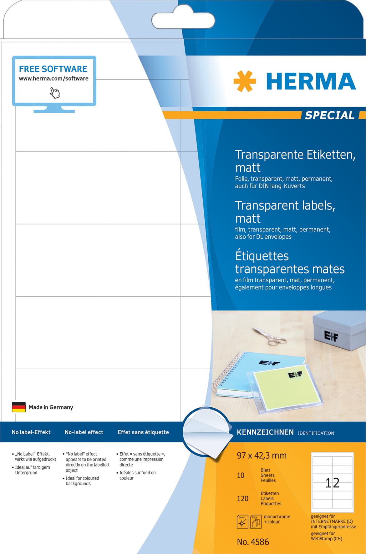 Etiket HERMA 4586 97x42.3mm weerbestendig transparant mat 120 stuks