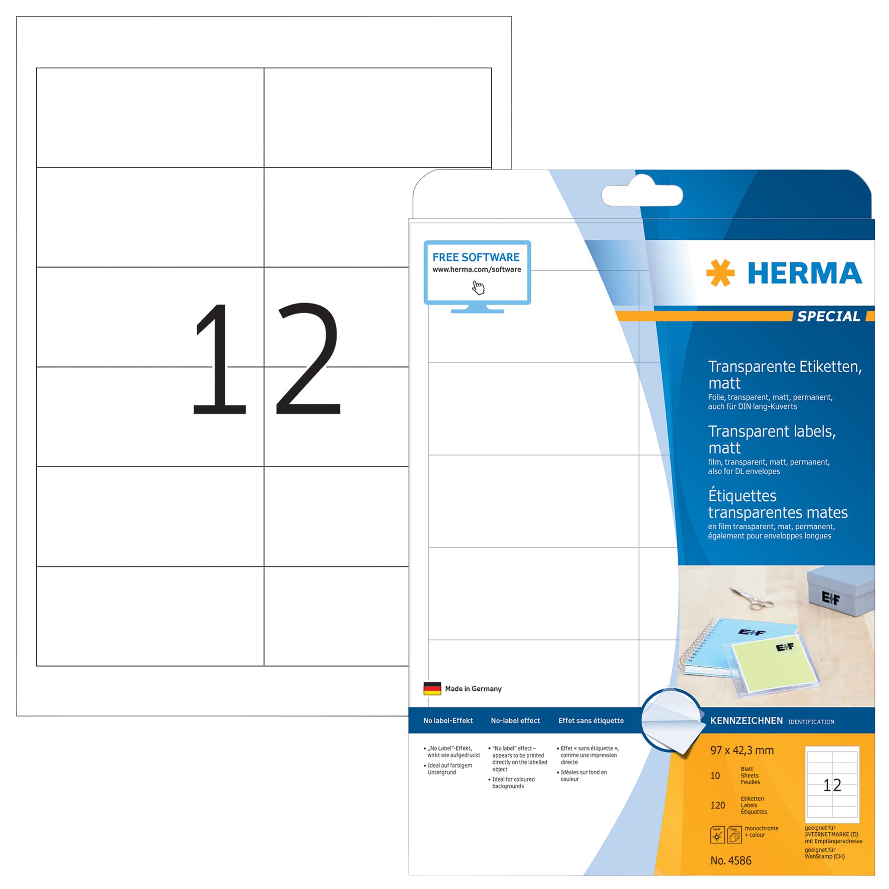 Etiket HERMA 4586 97x42.3mm weerbestendig transparant mat 120 stuks 2