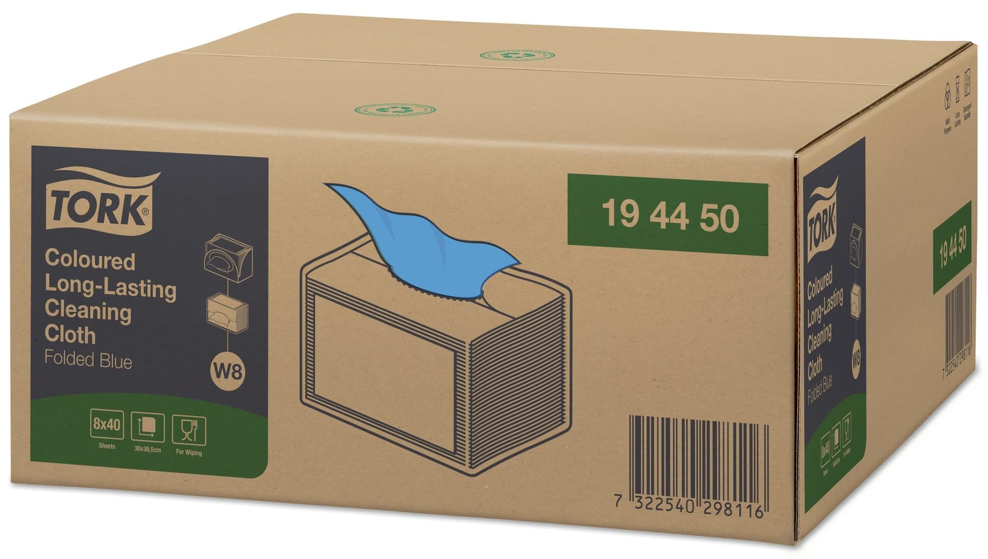Reinigingsdoek Tork W8 Premium 1-laags 40 vel blauw 194450 3