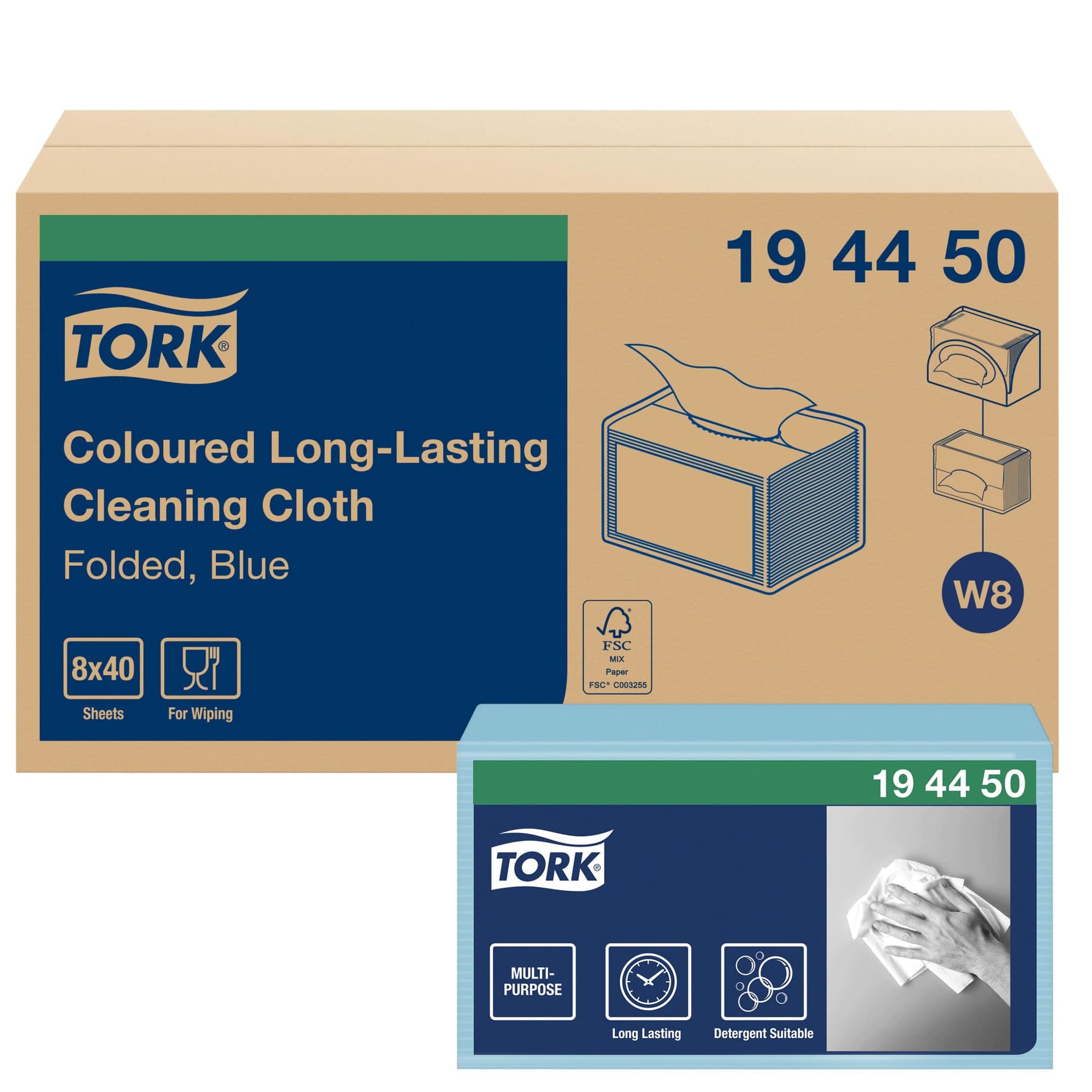 Reinigingsdoek Tork W8 Premium 1-laags 40 vel blauw 194450 5
