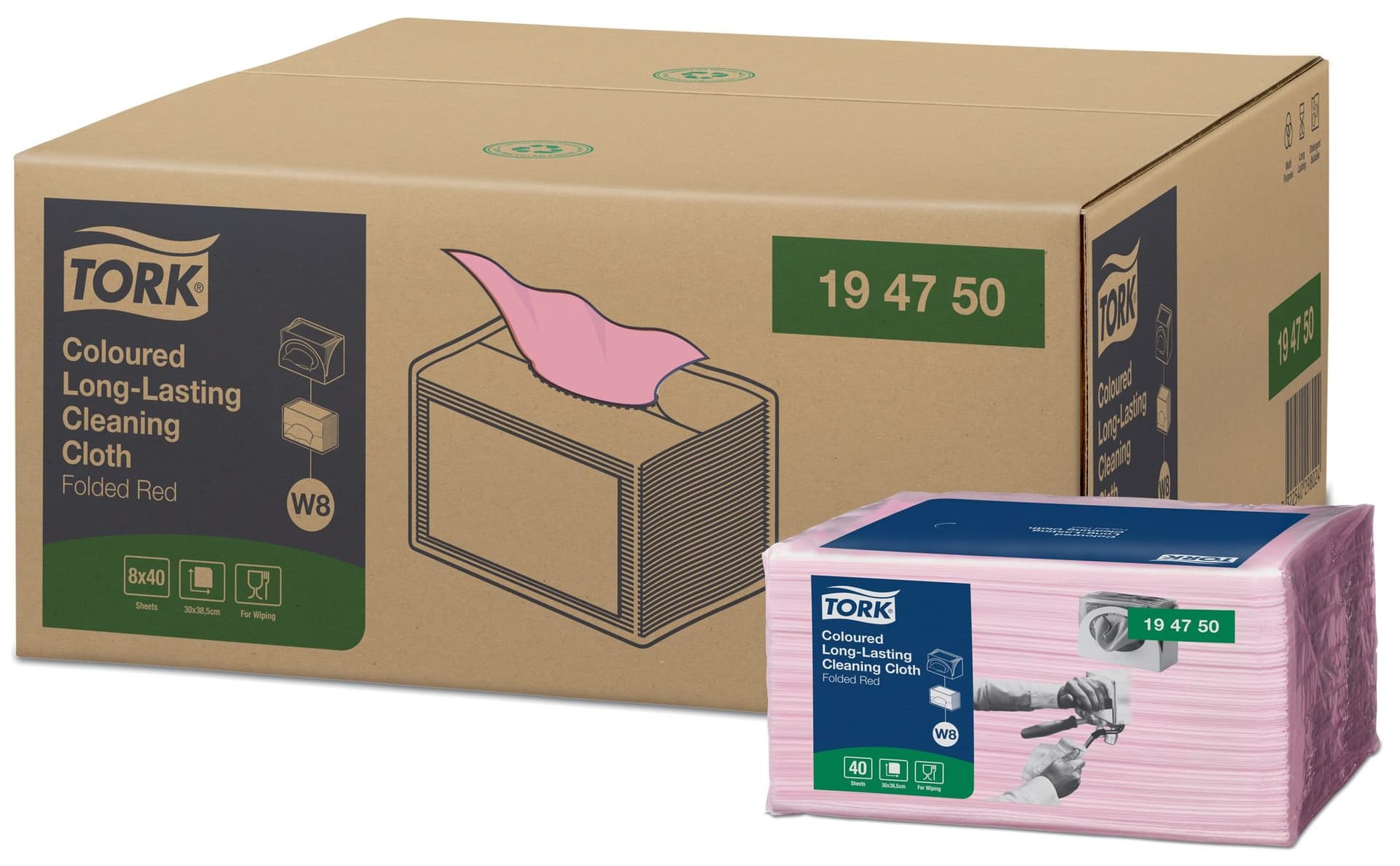 Reinigingsdoek Tork W8 Premium 1-laags 40 vel rood 194750 2