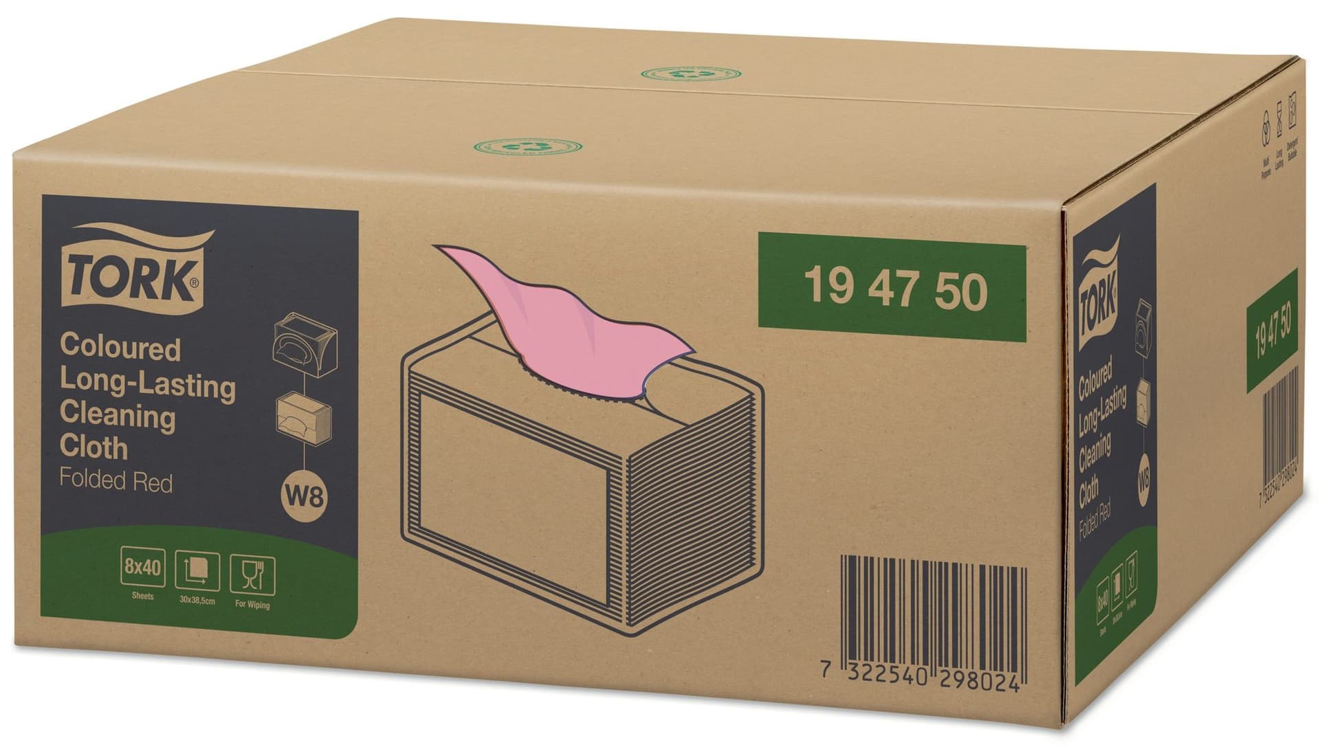 Reinigingsdoek Tork W8 Premium 1-laags 40 vel rood 194750 3