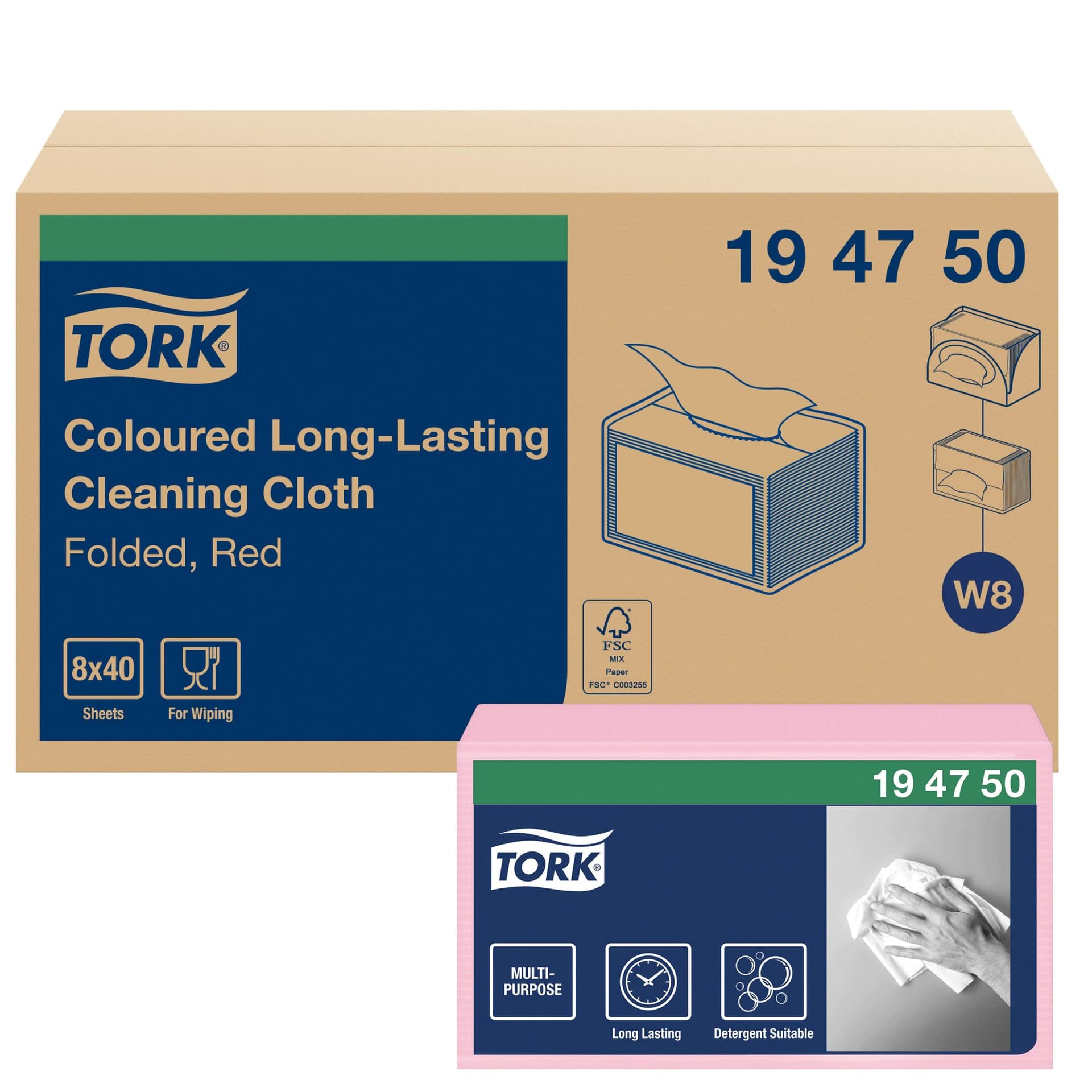 Reinigingsdoek Tork W8 Premium 1-laags 40 vel rood 194750 5
