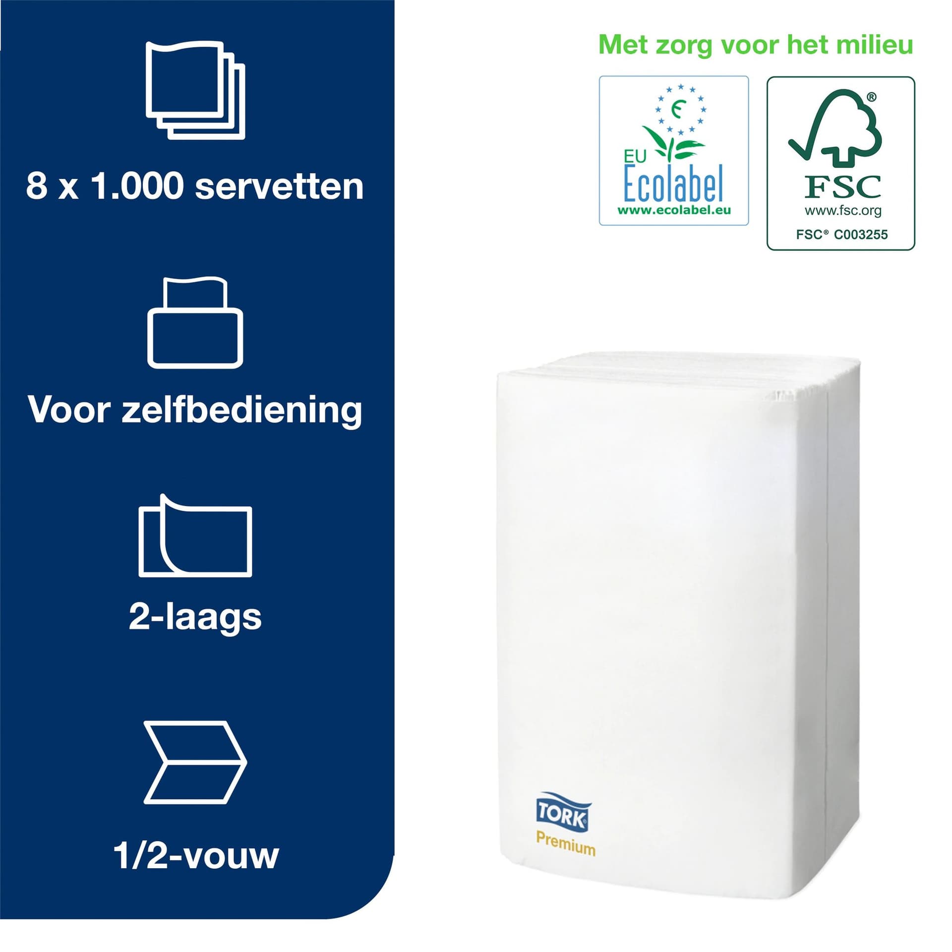 Servet Tork N4 Xpressnap Premium 1/2 vouw 2-laags 213x165mm 1000 vel wit 15850 2