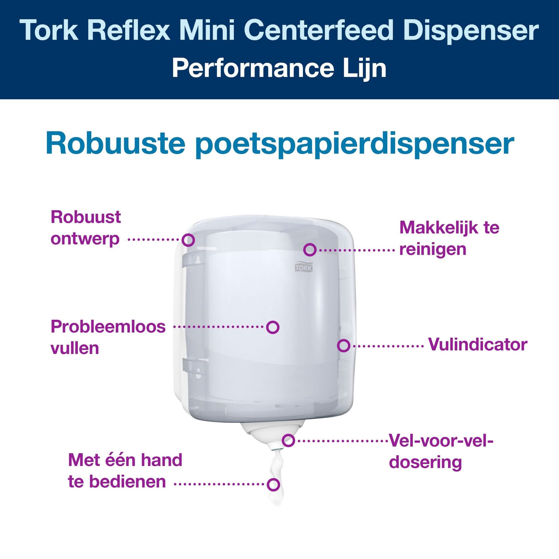 Poetspapierdispenser Tork M4 Reflex Performance wit 473190 2