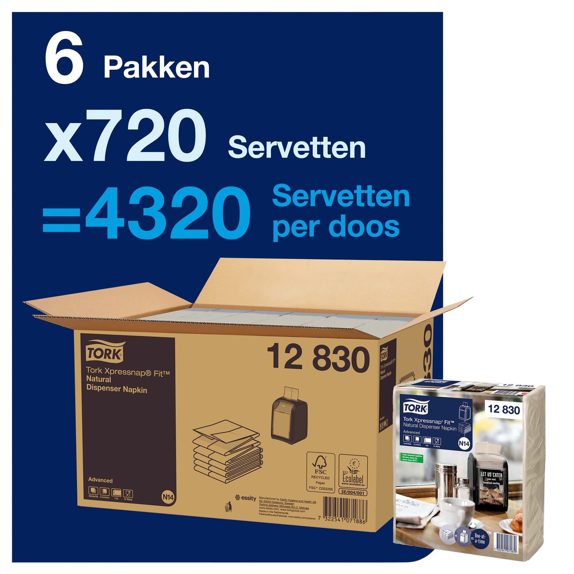 Servet Tork N14 Xpressnap Fit Advanced multifold 2-laags 213x165mm 720 vel naturel 12830 2