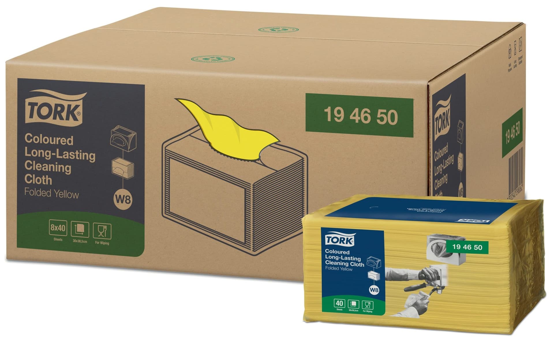 Reinigingsdoek Tork W8 Premium 1-laags 40 vel geel 194650 2