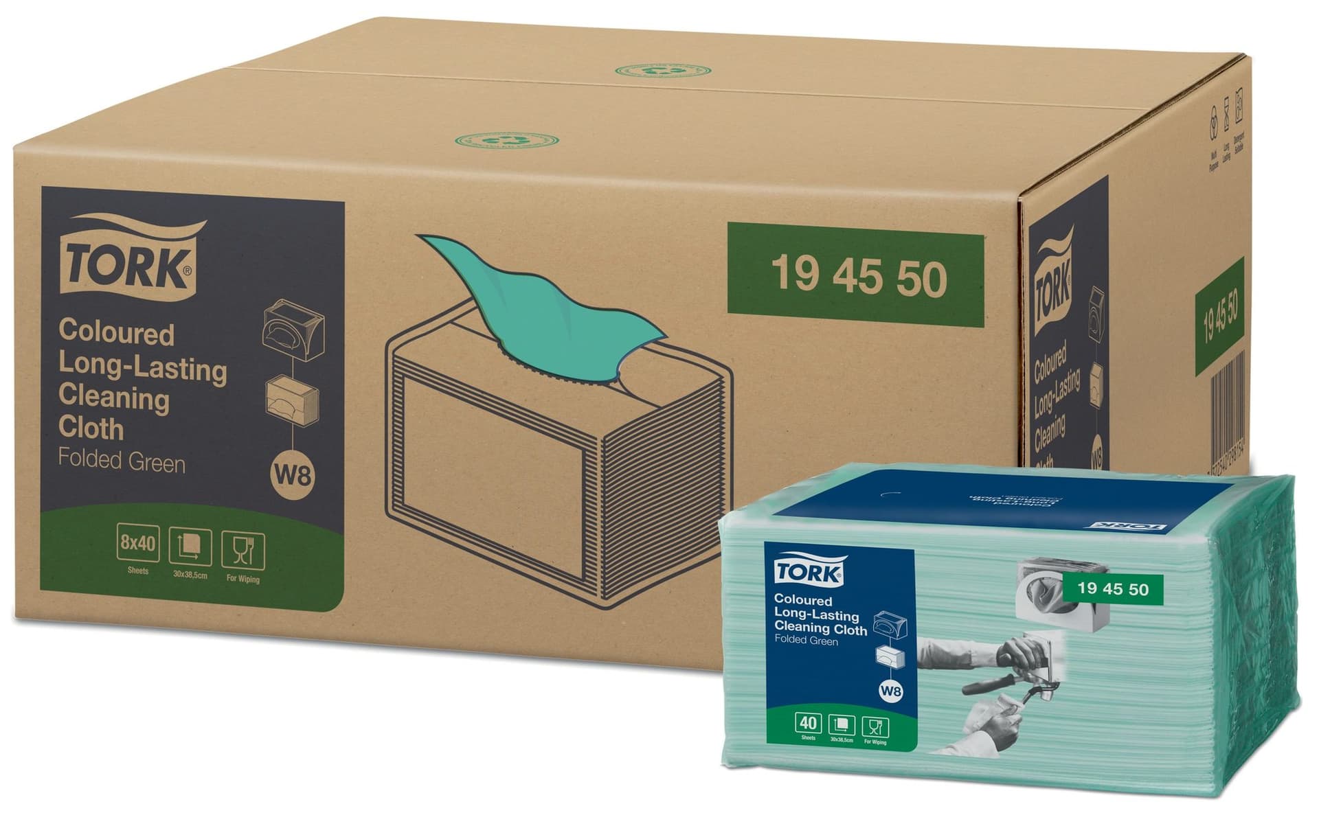 Reinigingsdoek Tork W8 Premium 1-laags 40 vel groen 194550 2