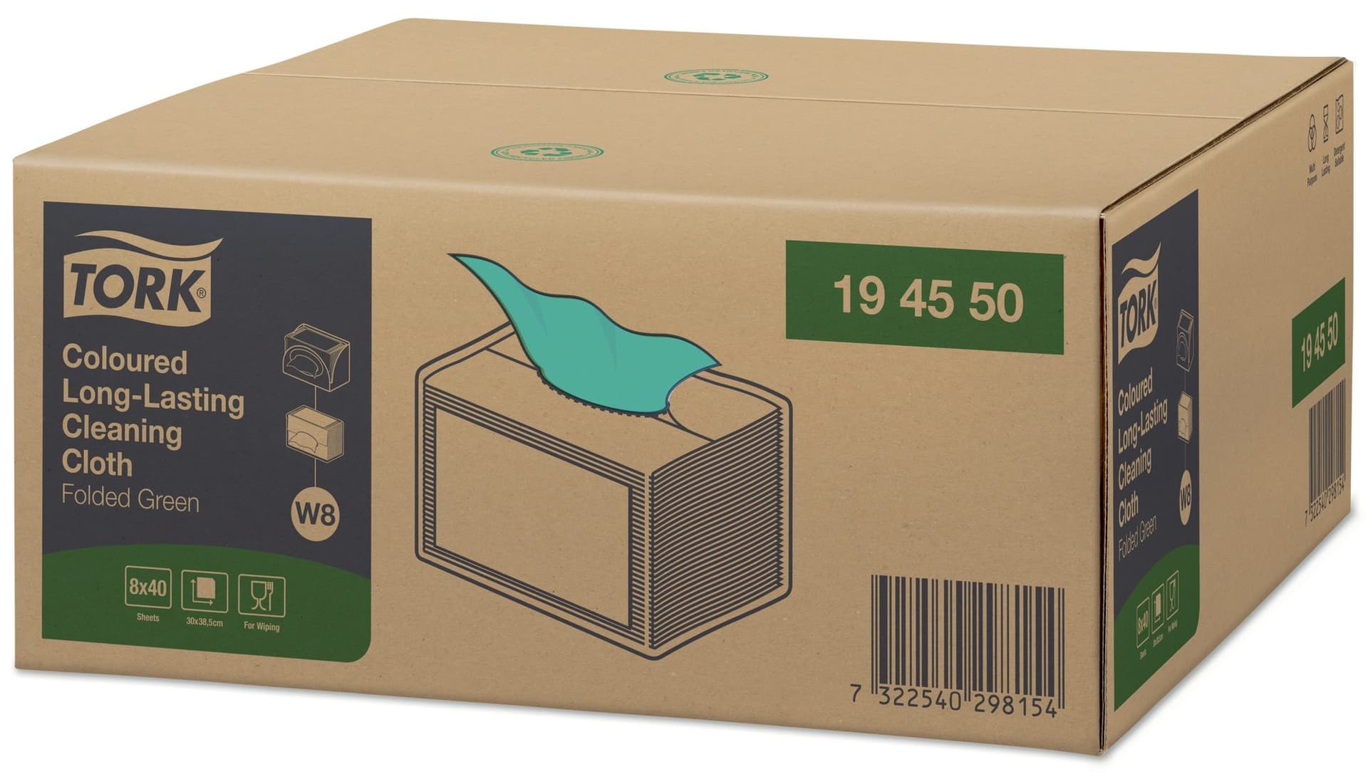 Reinigingsdoek Tork W8 Premium 1-laags 40 vel groen 194550 3